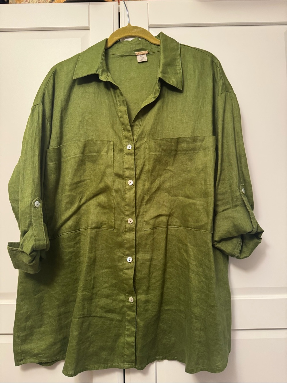 Magaschoni Olive Green Linen Button-Down Shirt - Picture 2 of 6